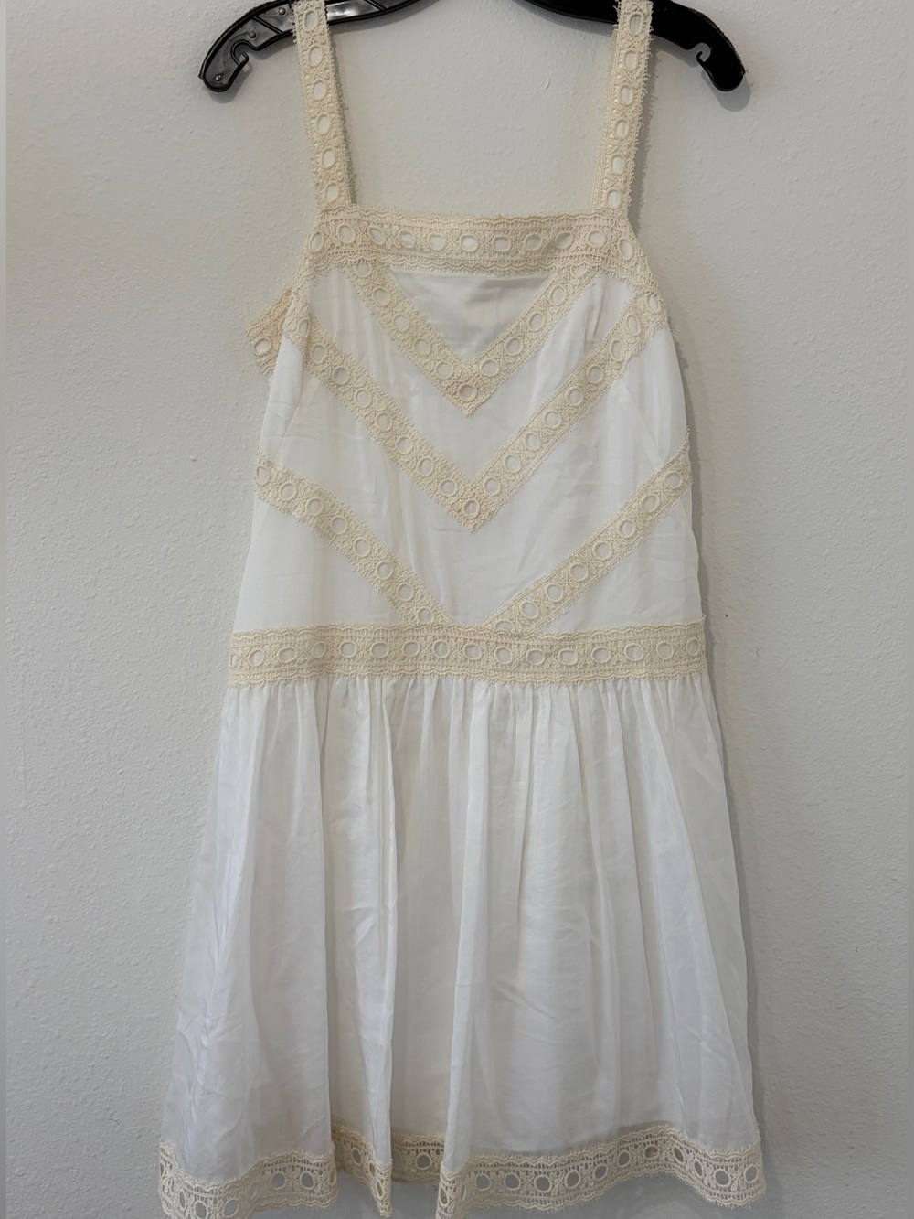 Ann Taylor White Sundress with Cream Lace Accents